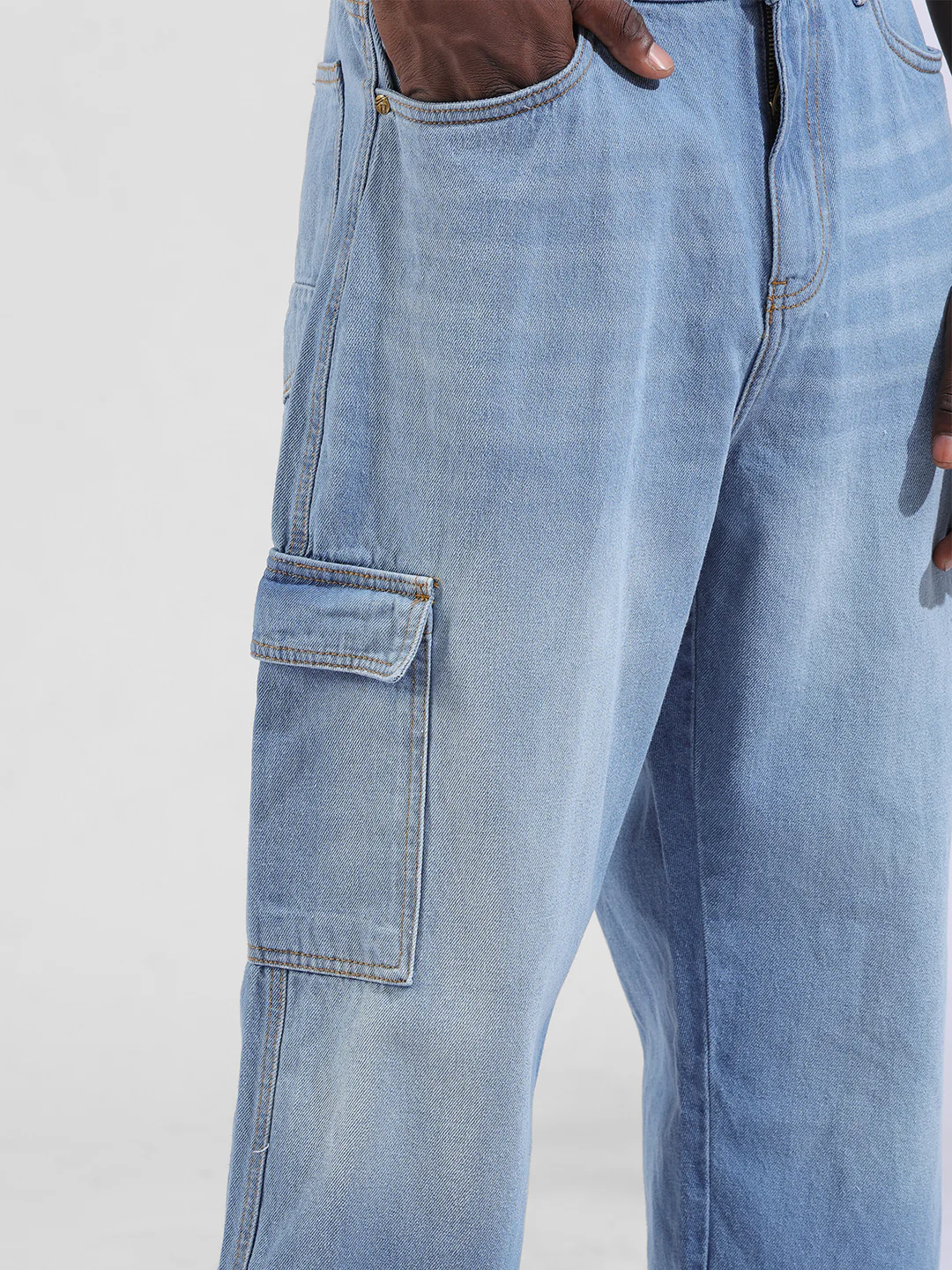Men's Blue Baggy Fit Solid Street Wear Jeans - Image 6