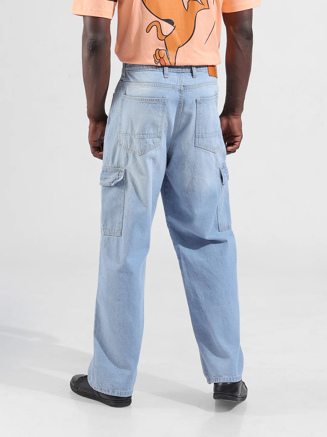 Men's Blue Baggy Solid Mid-Rise Cargo Jeans - Image 4
