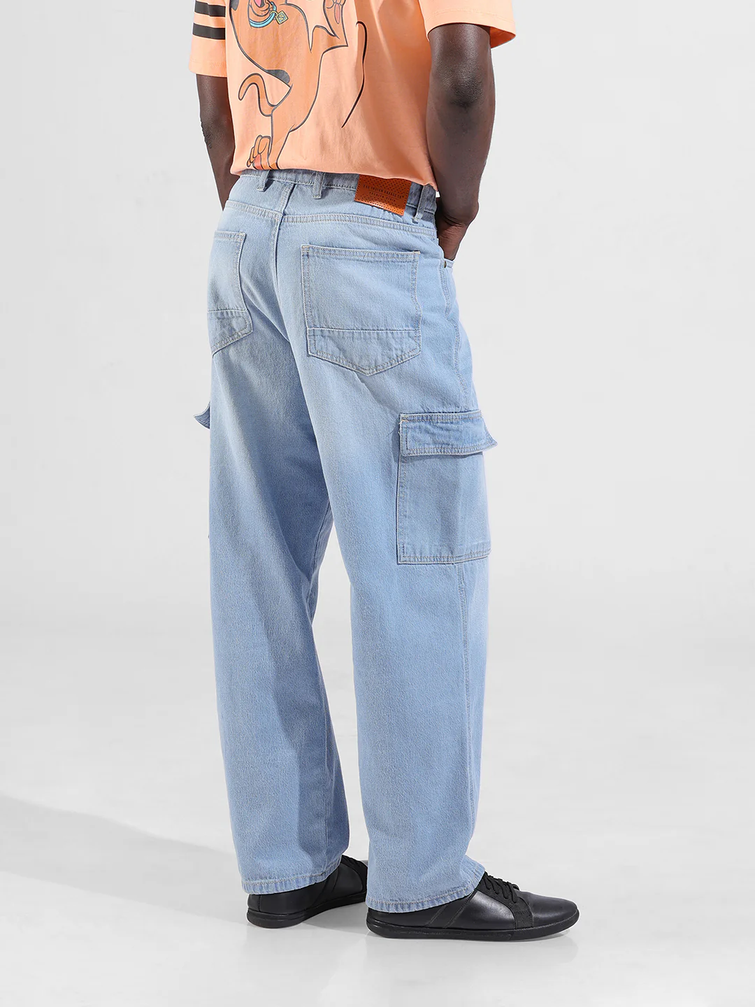 Men's Blue Baggy Solid Mid-Rise Cargo Jeans - Image 7