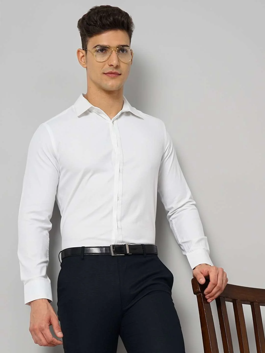 Men's White Slim Fit Solid Formal Shirt - Image 7