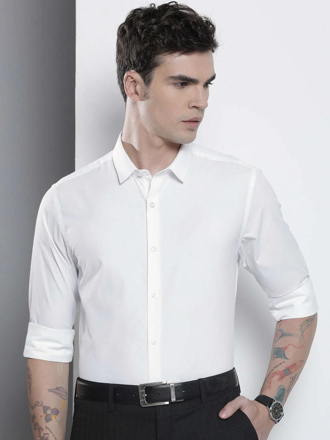 Men's White Slim Fit Solid Formal Shirt - Image 6