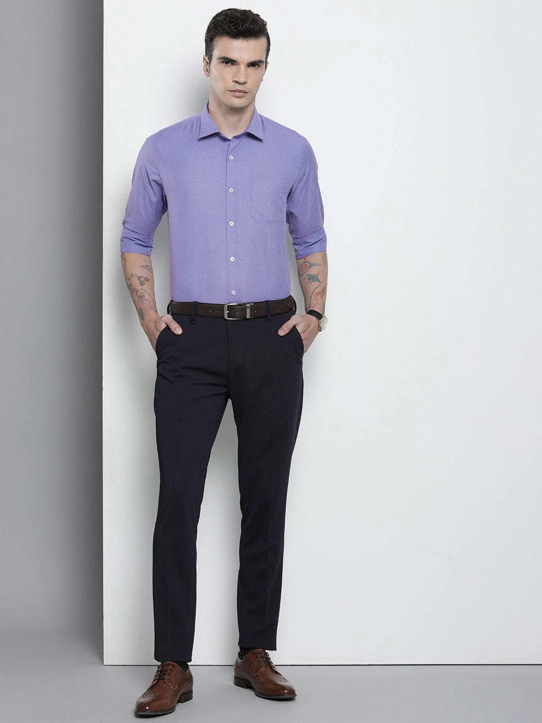Men's Blue Slim Fit Solid Formal Shirt - Image 2