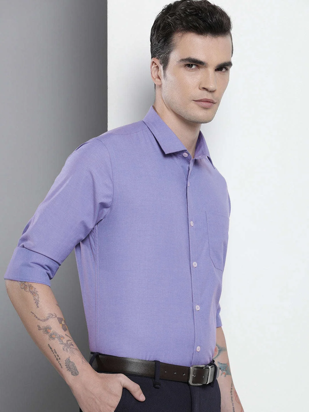 Men's Blue Slim Fit Solid Formal Shirt - Image 5