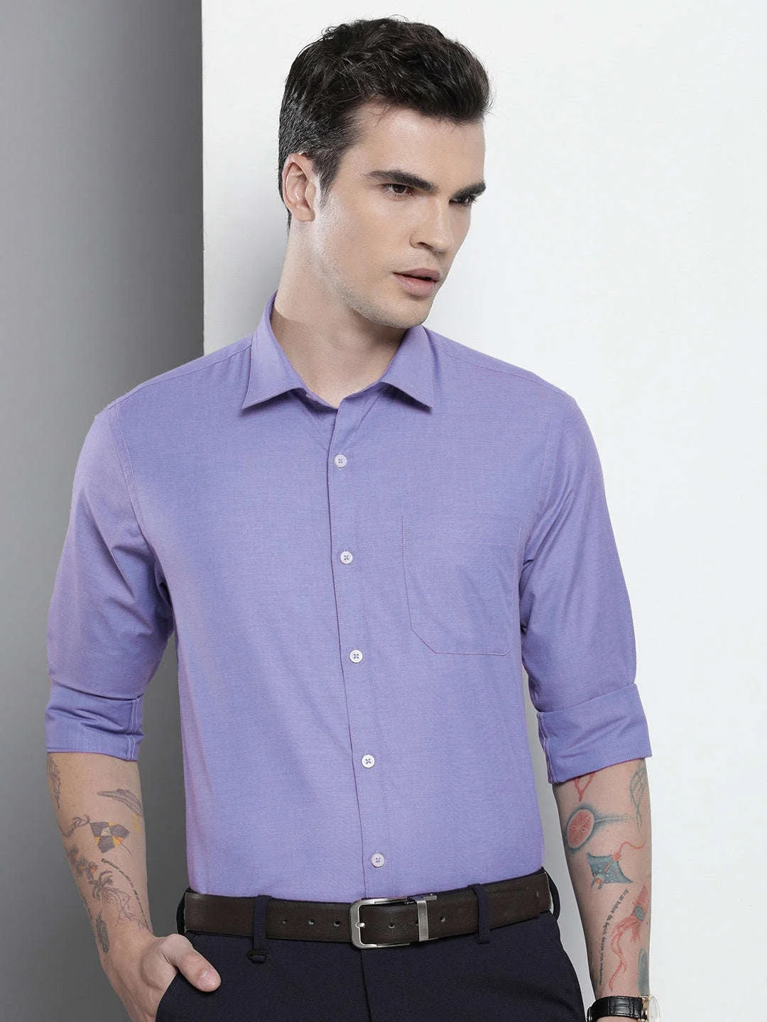 Men's Blue Slim Fit Solid Formal Shirt - Image 6