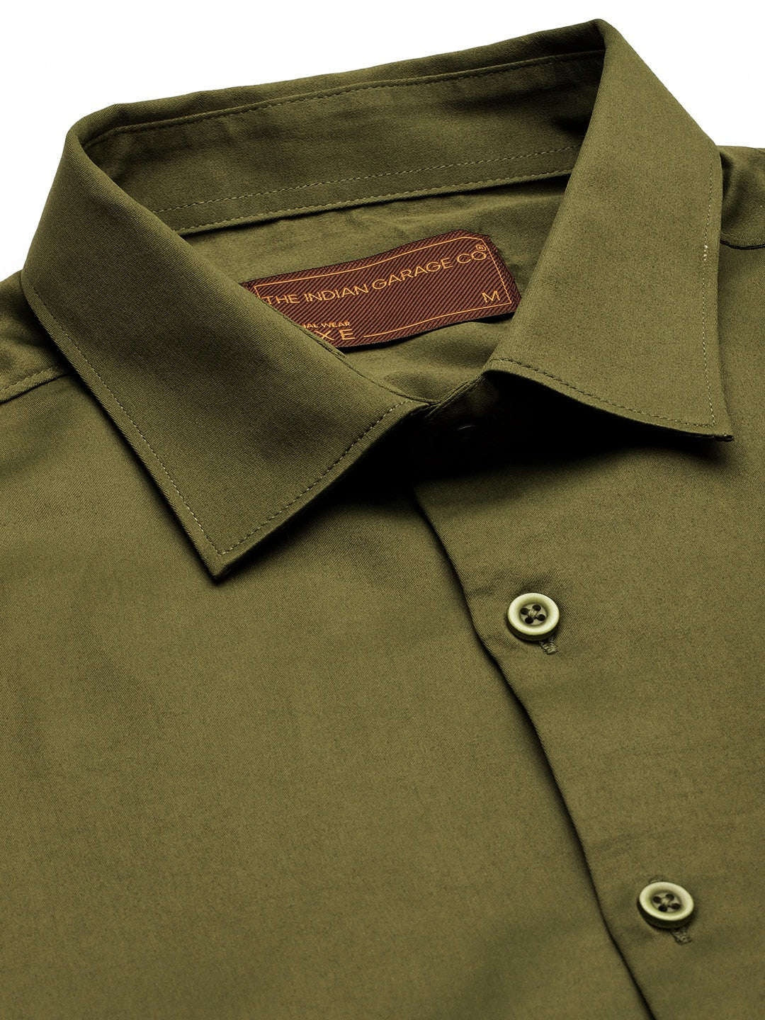 Men's Olive Slim Fit Solid Formal Shirt - Image 3