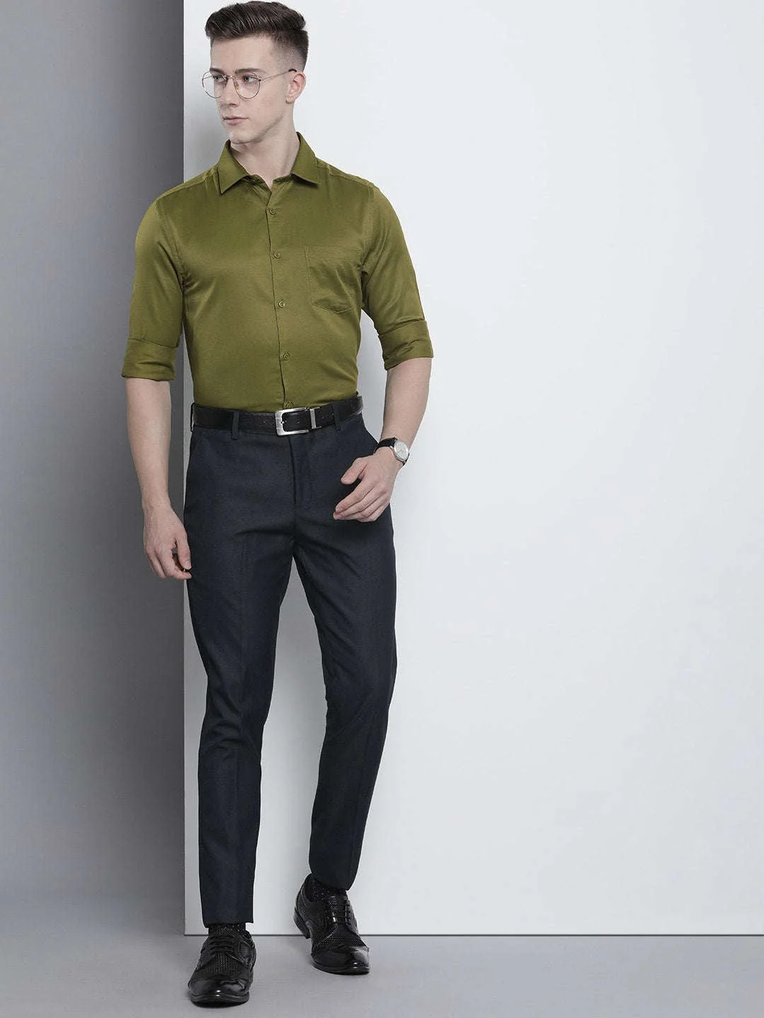 Men's Olive Slim Fit Solid Formal Shirt - Image 7