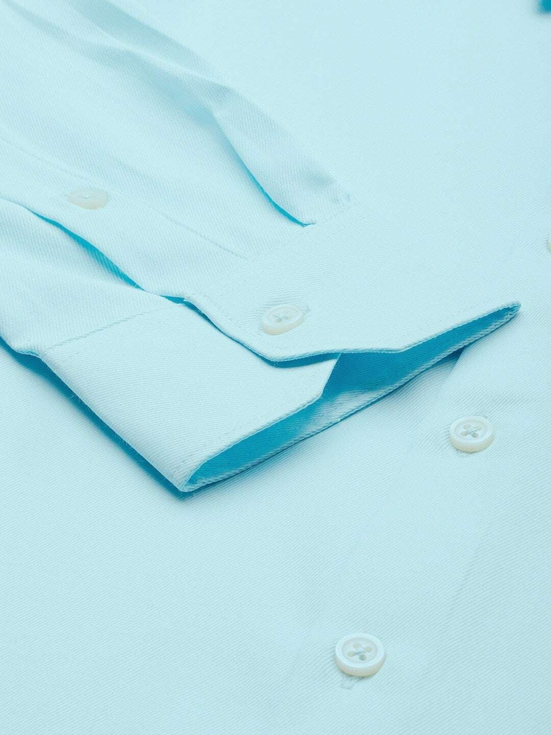 Men's Blue Slim Fit Solid Formal Shirt - Image 4