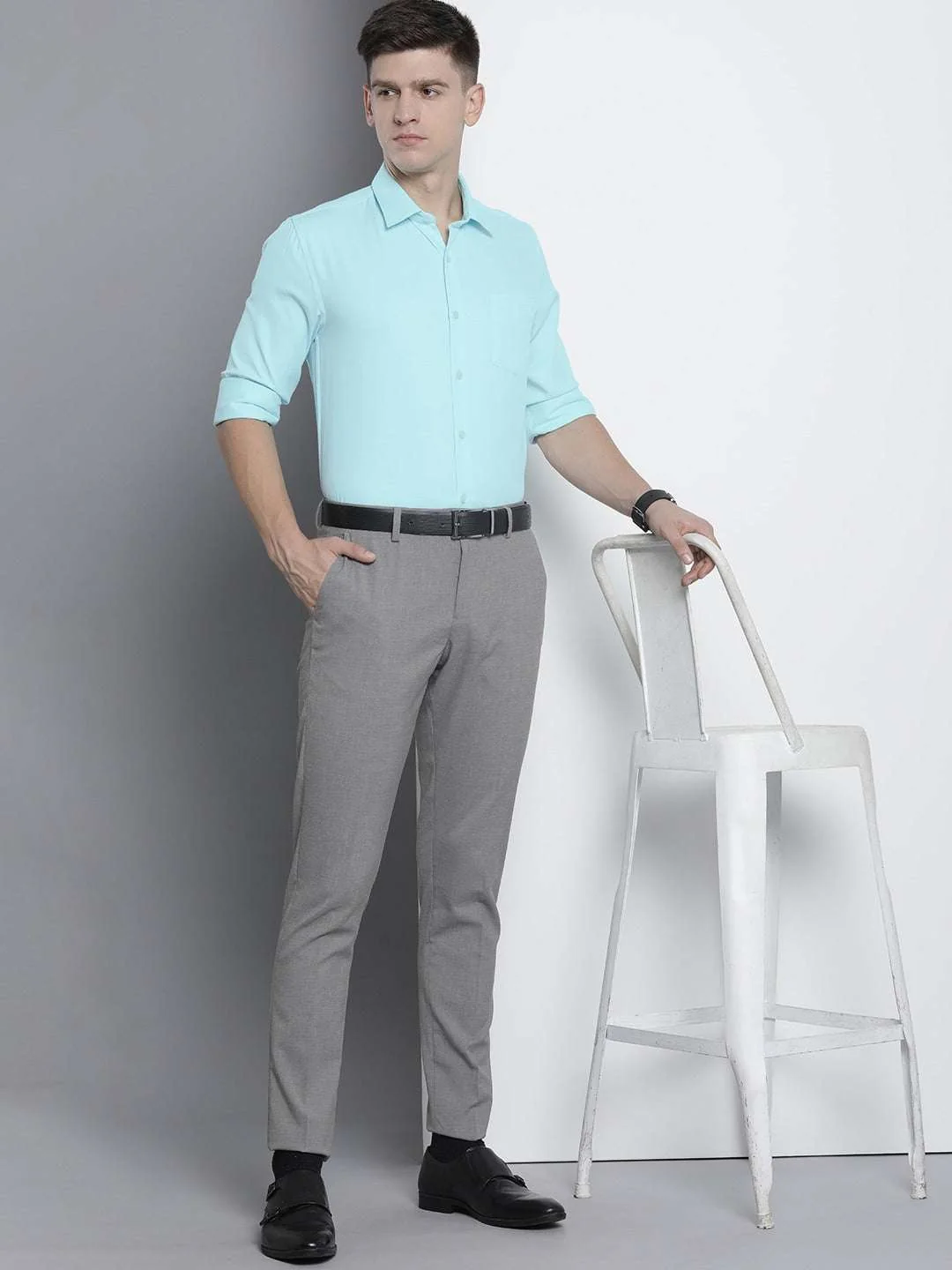 Men's Blue Slim Fit Solid Formal Shirt - Image 7