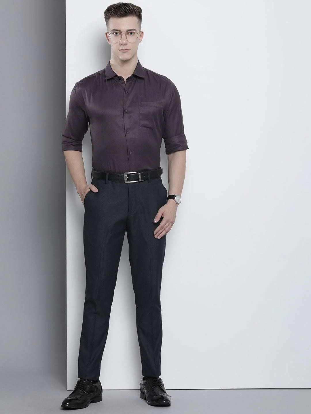 Men's Purple Slim Fit Solid Formal Shirt - Image 7