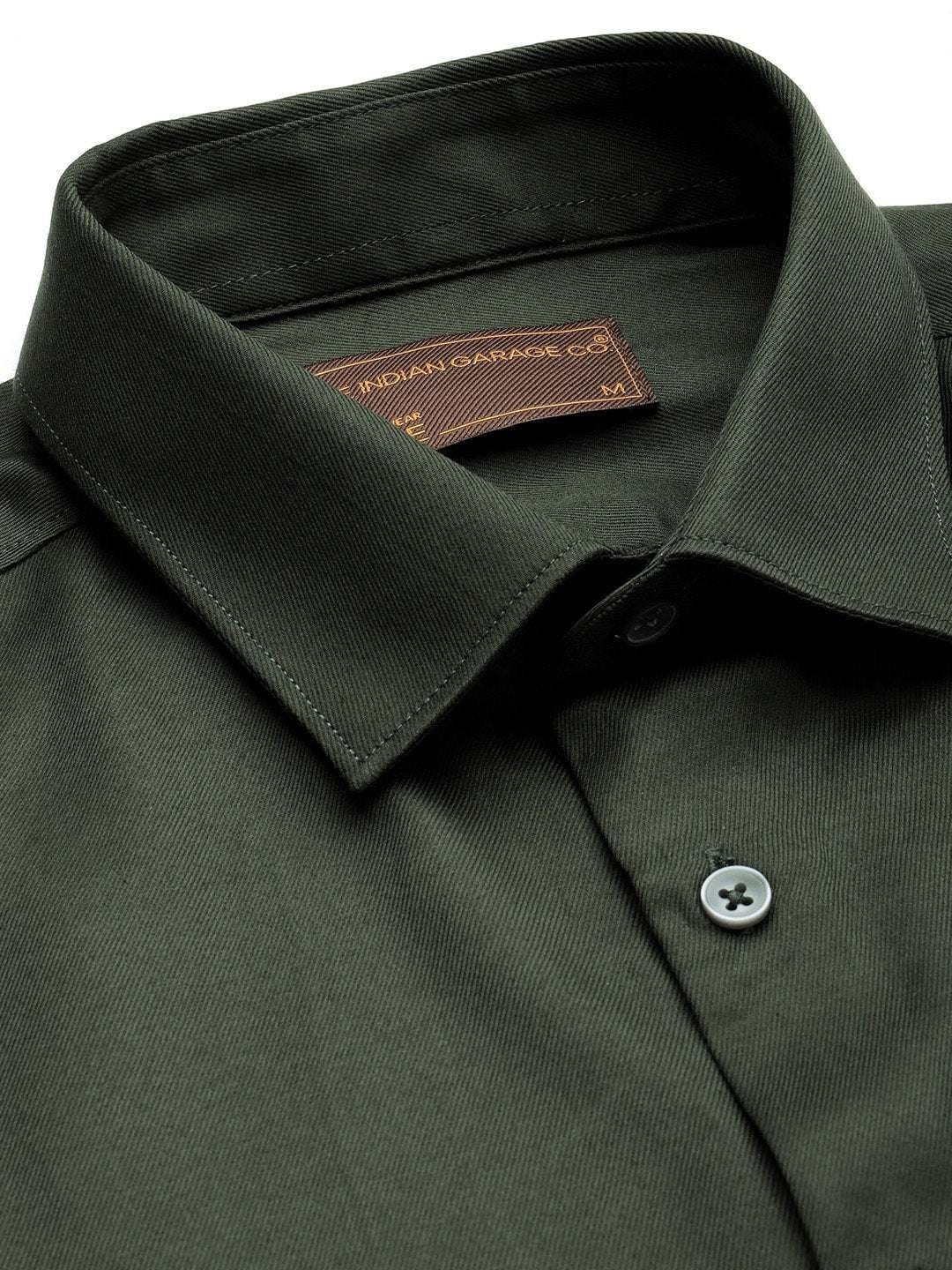 Men's Olive Slim Fit Solid Formal Shirt - Image 3