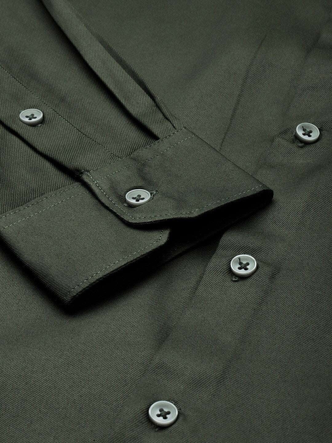 Men's Olive Slim Fit Solid Formal Shirt - Image 4