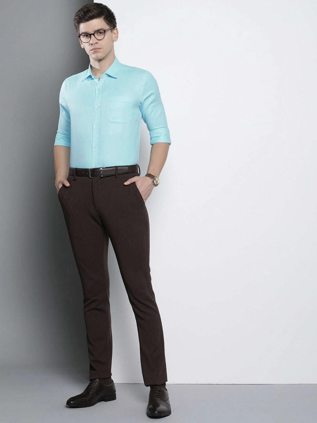 Men's Blue Slim Fit Solid Formal Shirt - Image 7