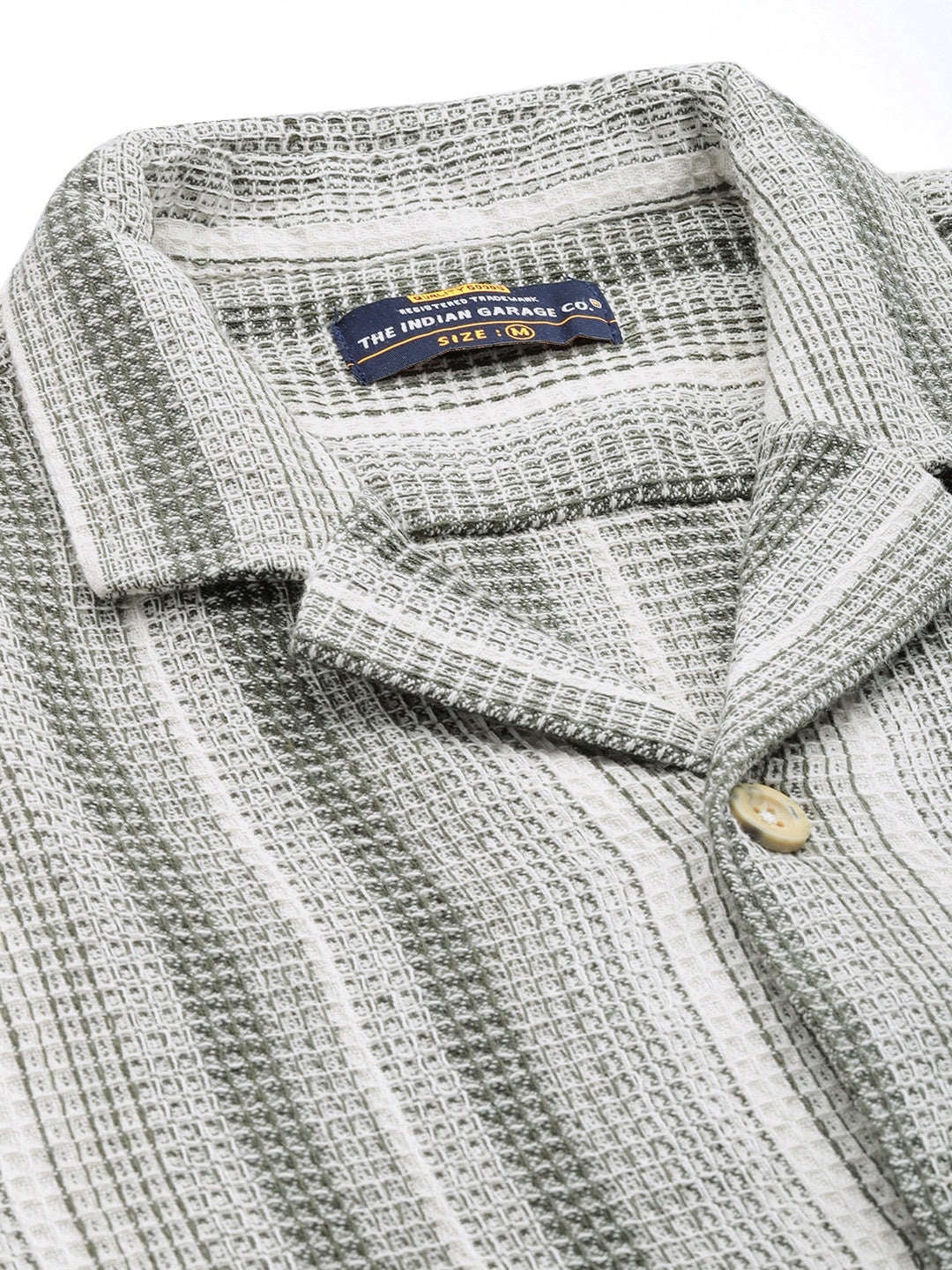 Men's Cream Relaxed Fit Striped Casual Shirt - Image 3