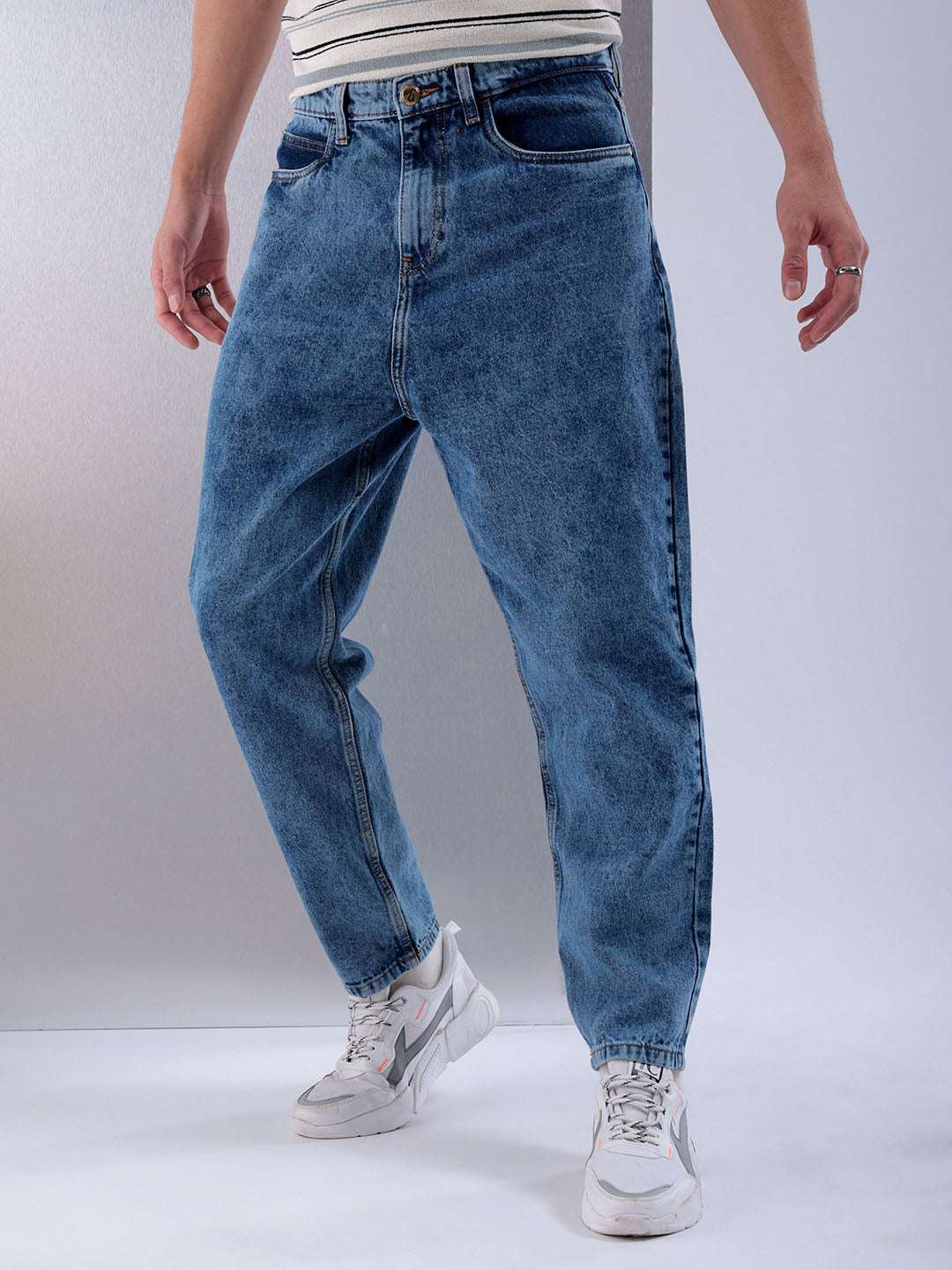 Men's Blue Loose Fit Solid Casual Jeans - Image 4