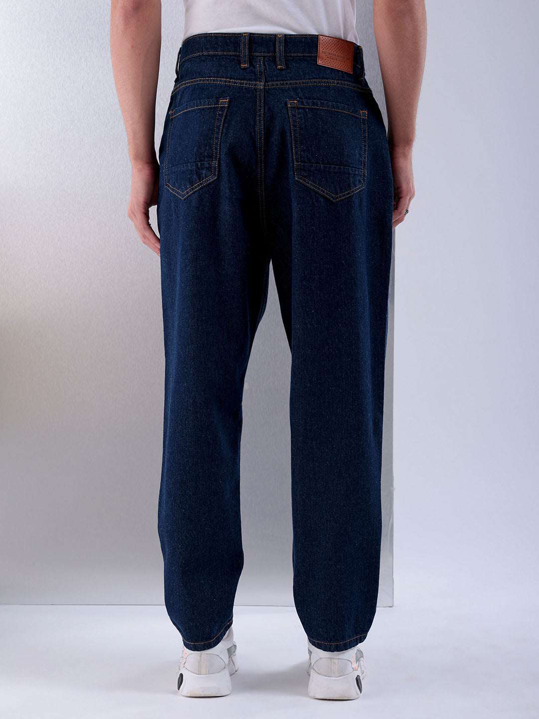 Men's Dark Blue Loose Fit Solid Casual Jeans - Image 3