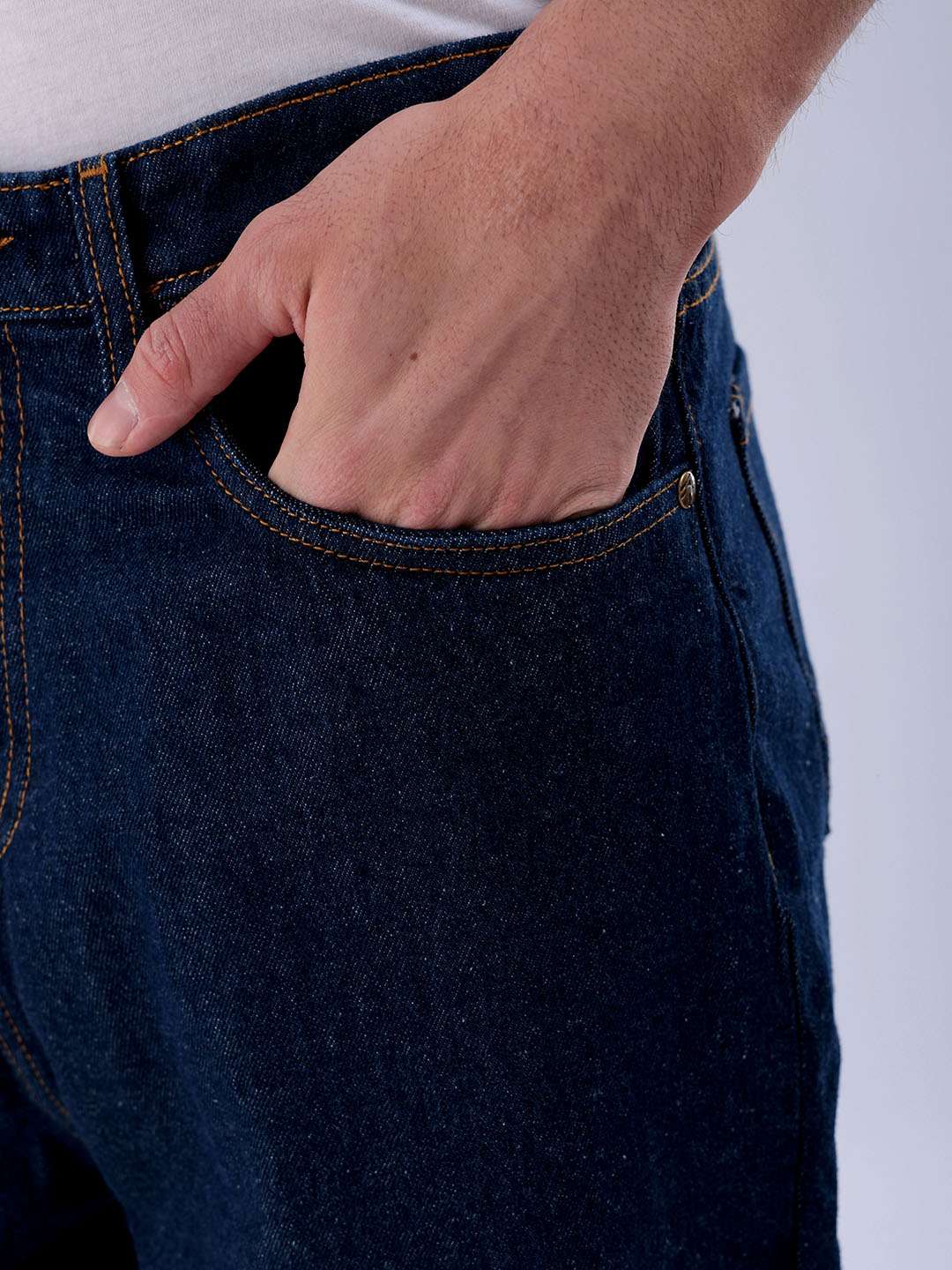 Men's Dark Blue Loose Fit Solid Casual Jeans - Image 6