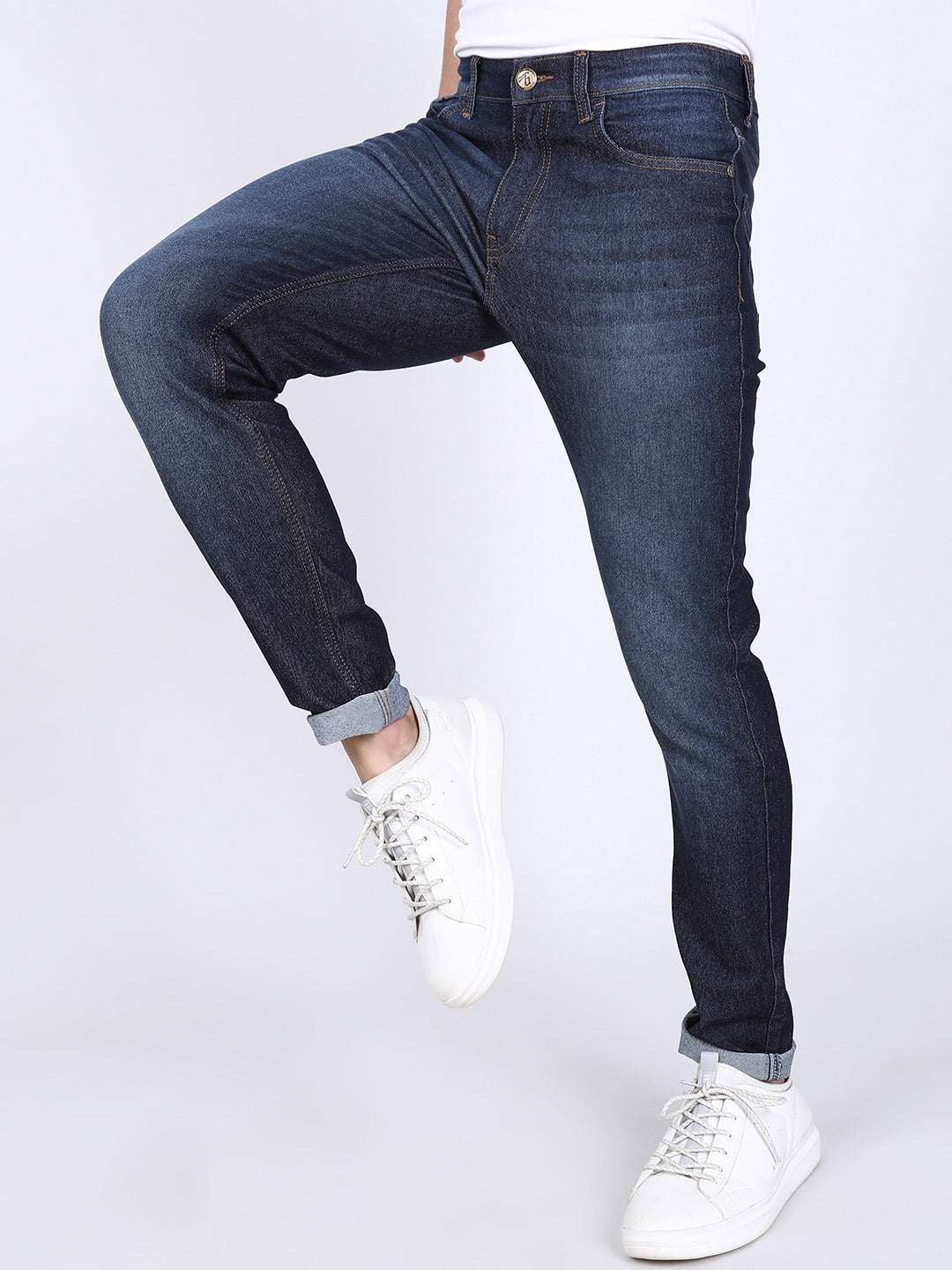Men's Blue Slim Fit Solid Mid-Rise Jeans - Image 2