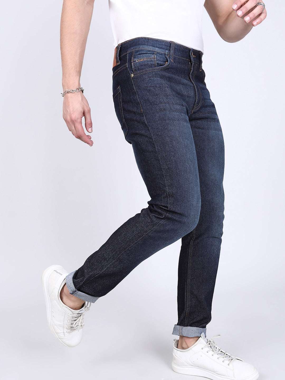 Men's Blue Slim Fit Solid Mid-Rise Jeans - Image 3