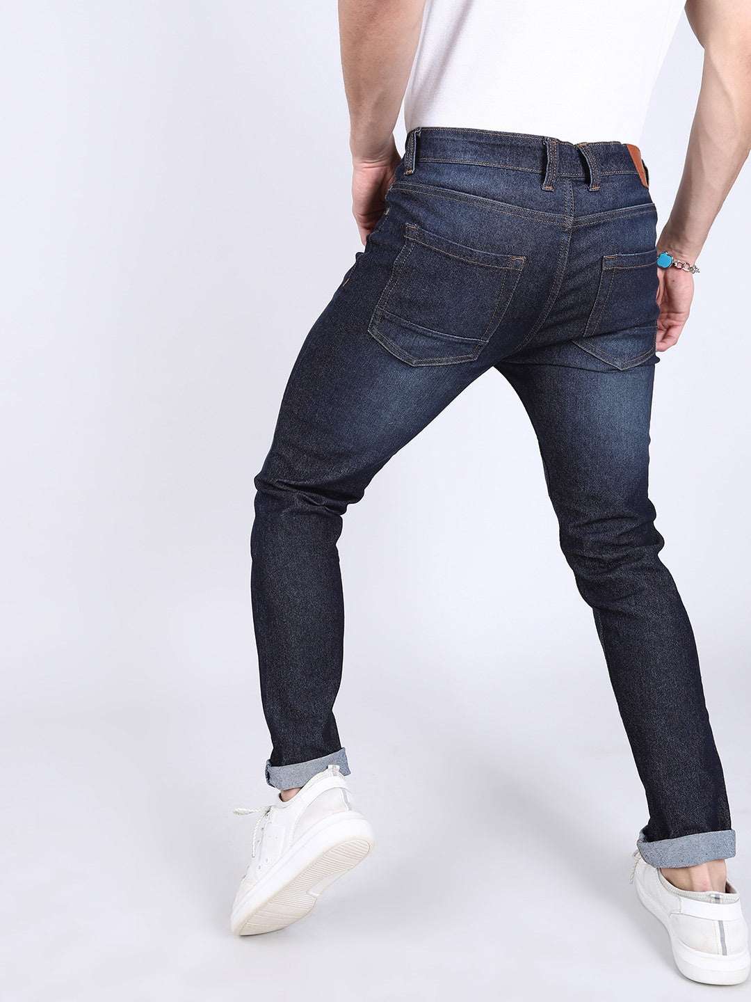 Men's Blue Slim Fit Solid Mid-Rise Jeans - Image 5