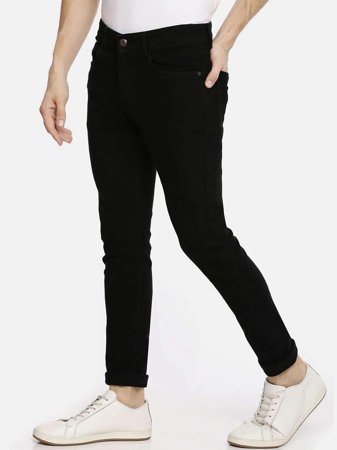 Men's Black Slim Fit Solid Casual Jeans - Image 2