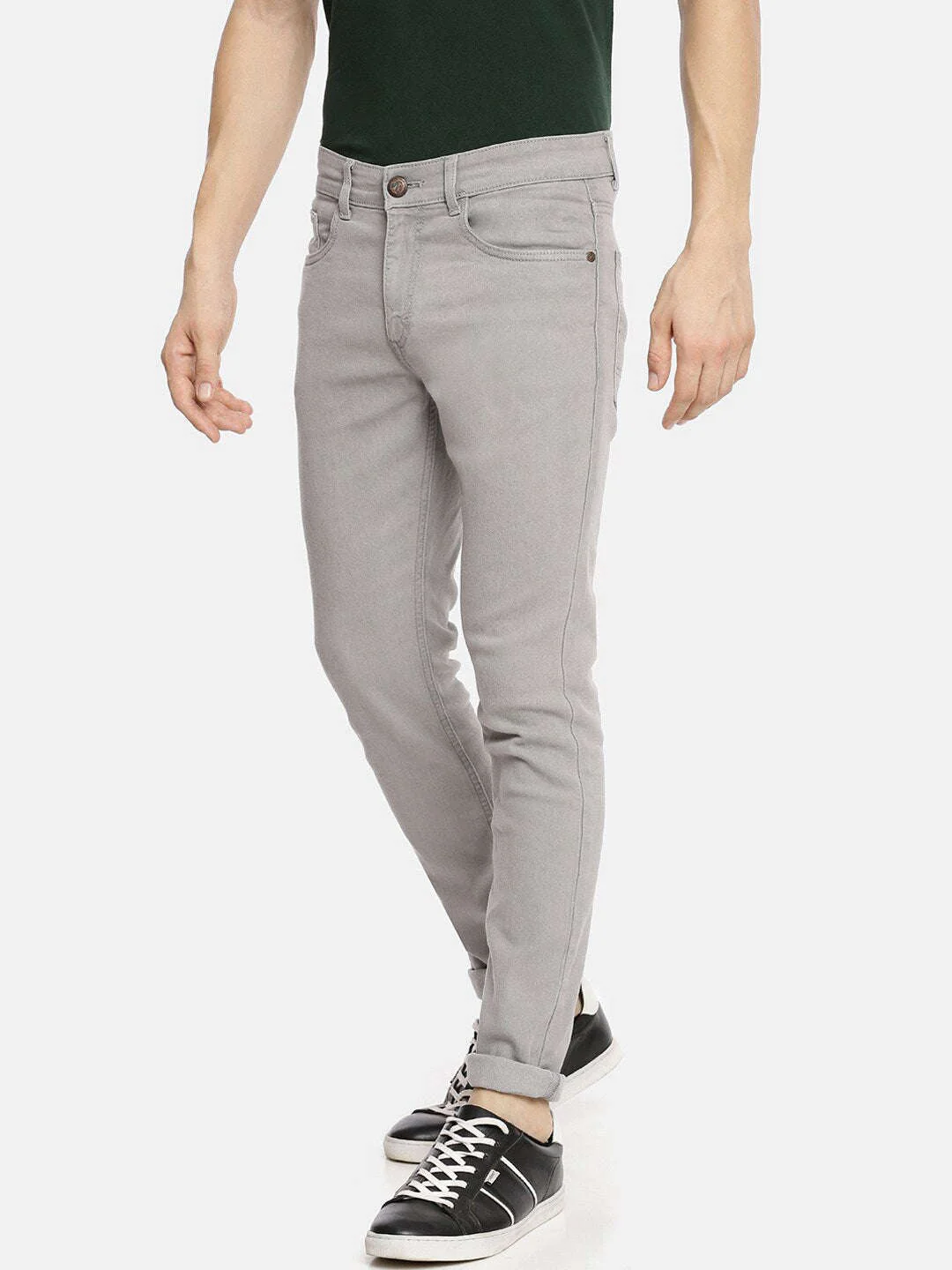 Men's Grey Slim Fit Solid Mid-Rise Jeans - Image 2
