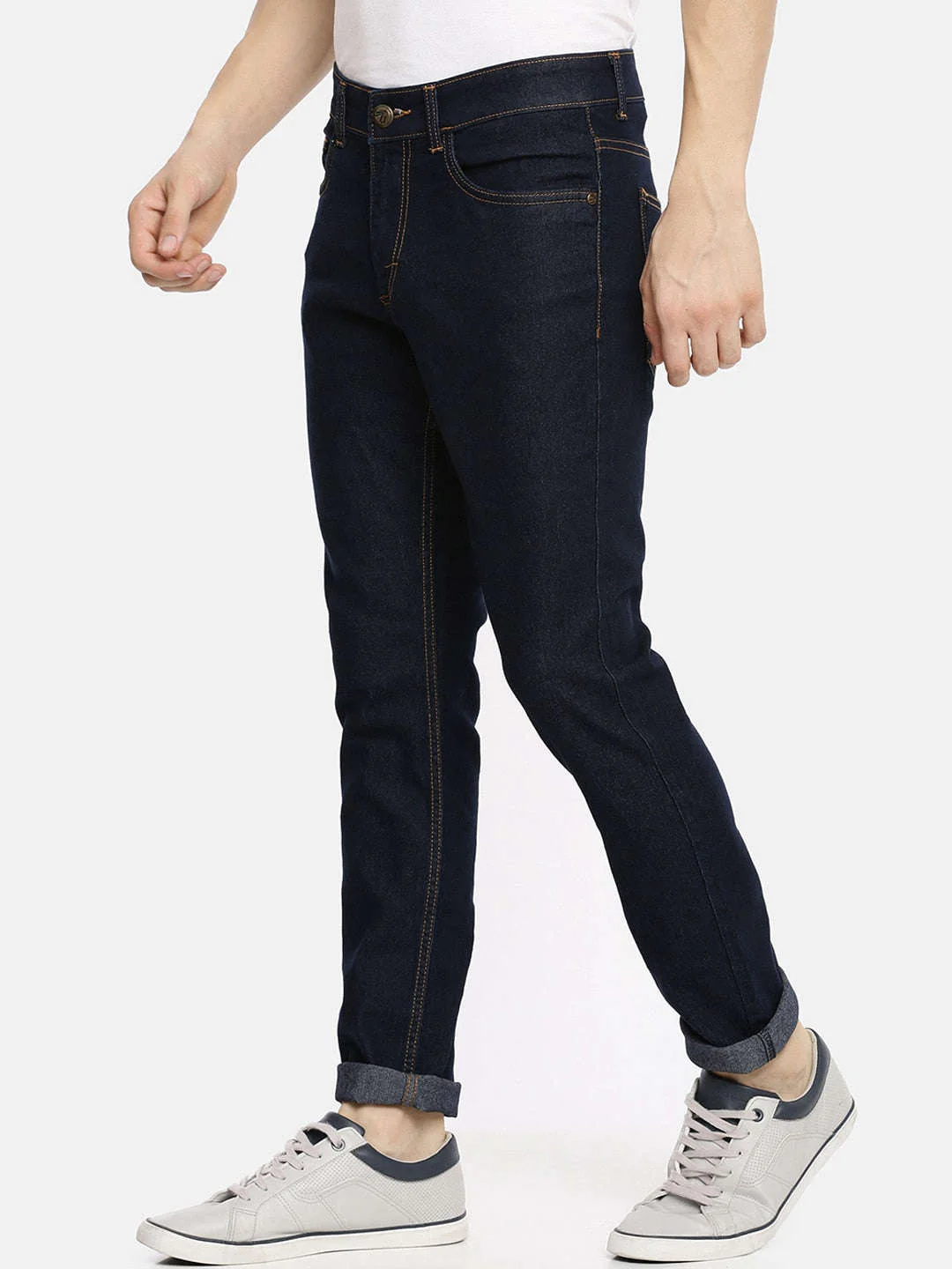 Men's Blue Slim Fit Solid Mid-Rise Jeans - Image 2