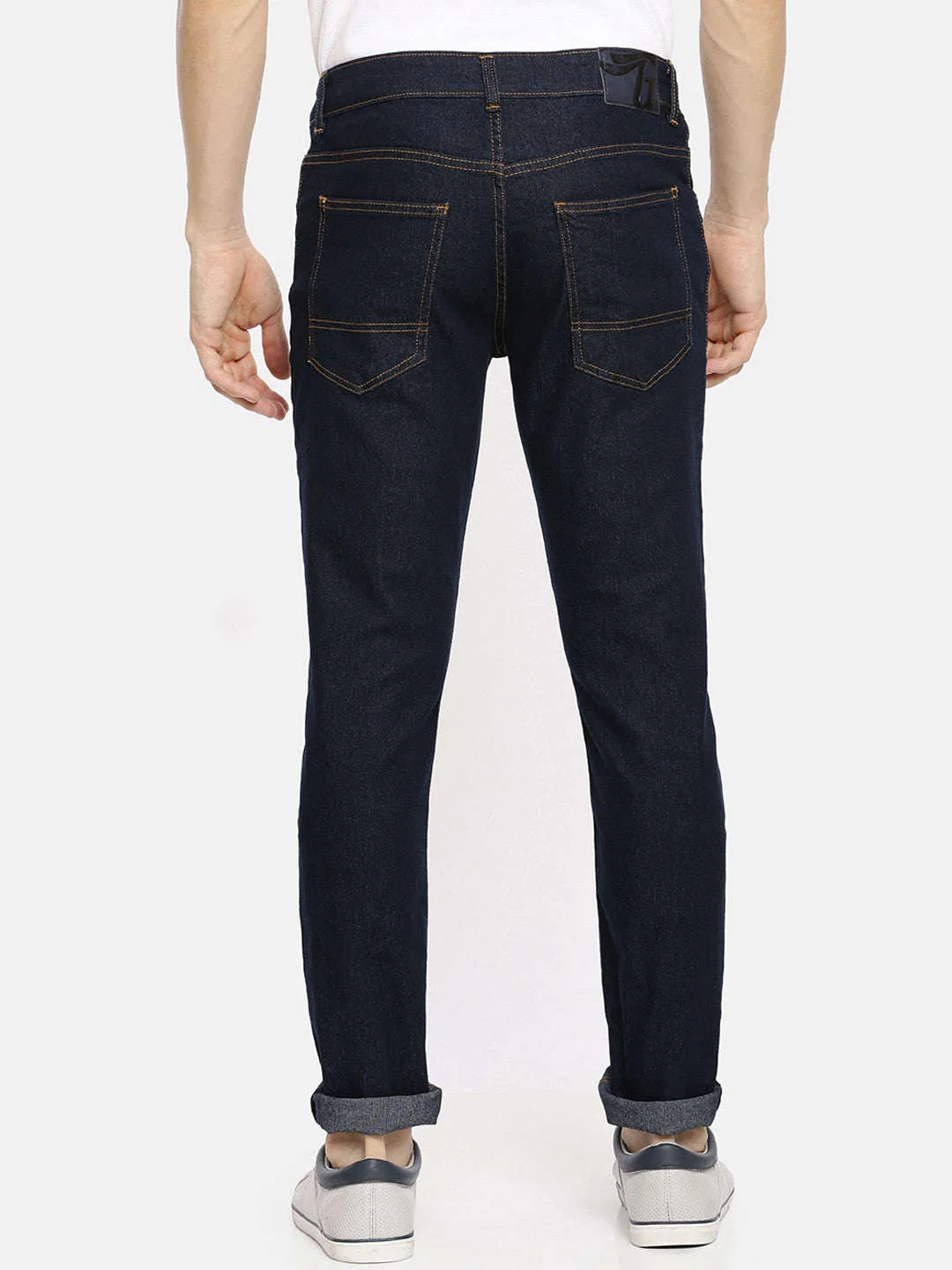 Men's Blue Slim Fit Solid Mid-Rise Jeans - Image 3
