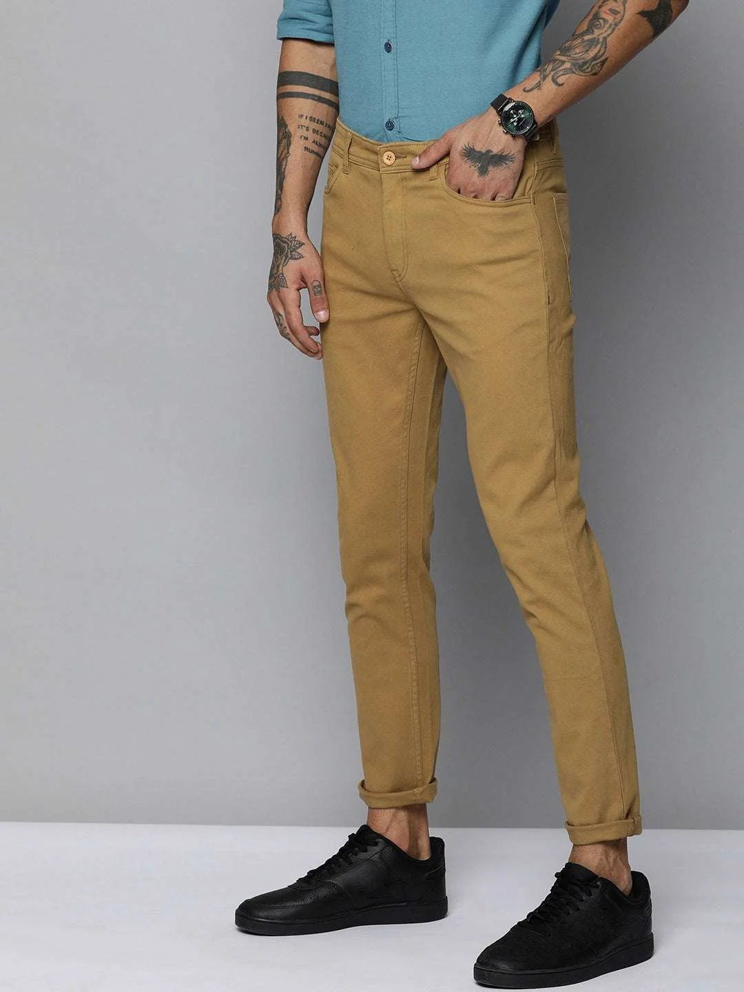 Men's Khaki Slim Fit Solid Casual Chinos - Image 3