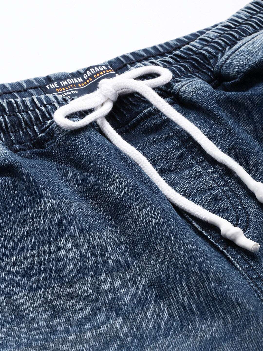 Men's Blue Slim Fit Solid Mid-Rise Stretchable Denim Joggers - Image 4