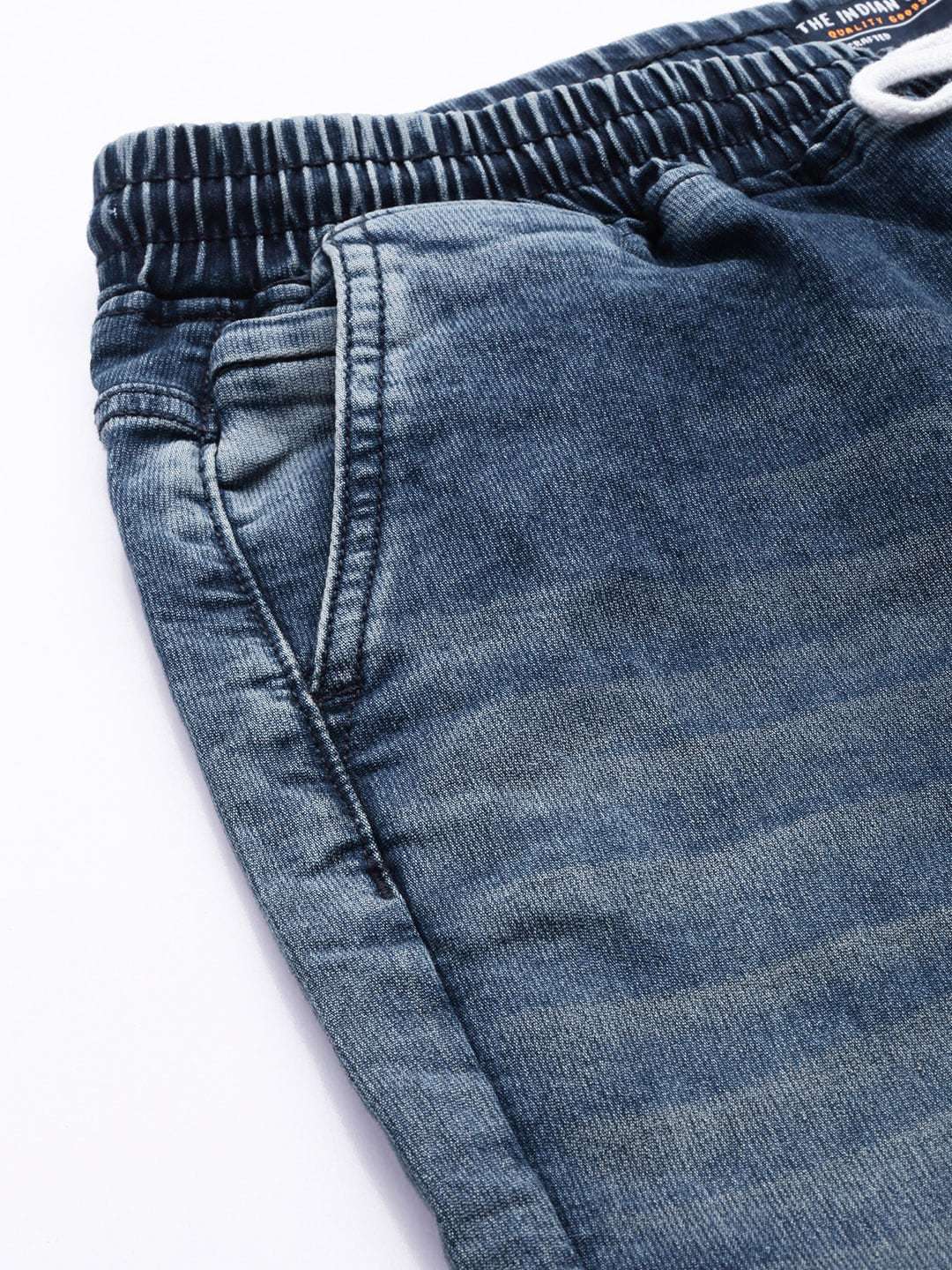 Men's Blue Slim Fit Solid Mid-Rise Stretchable Denim Joggers - Image 6