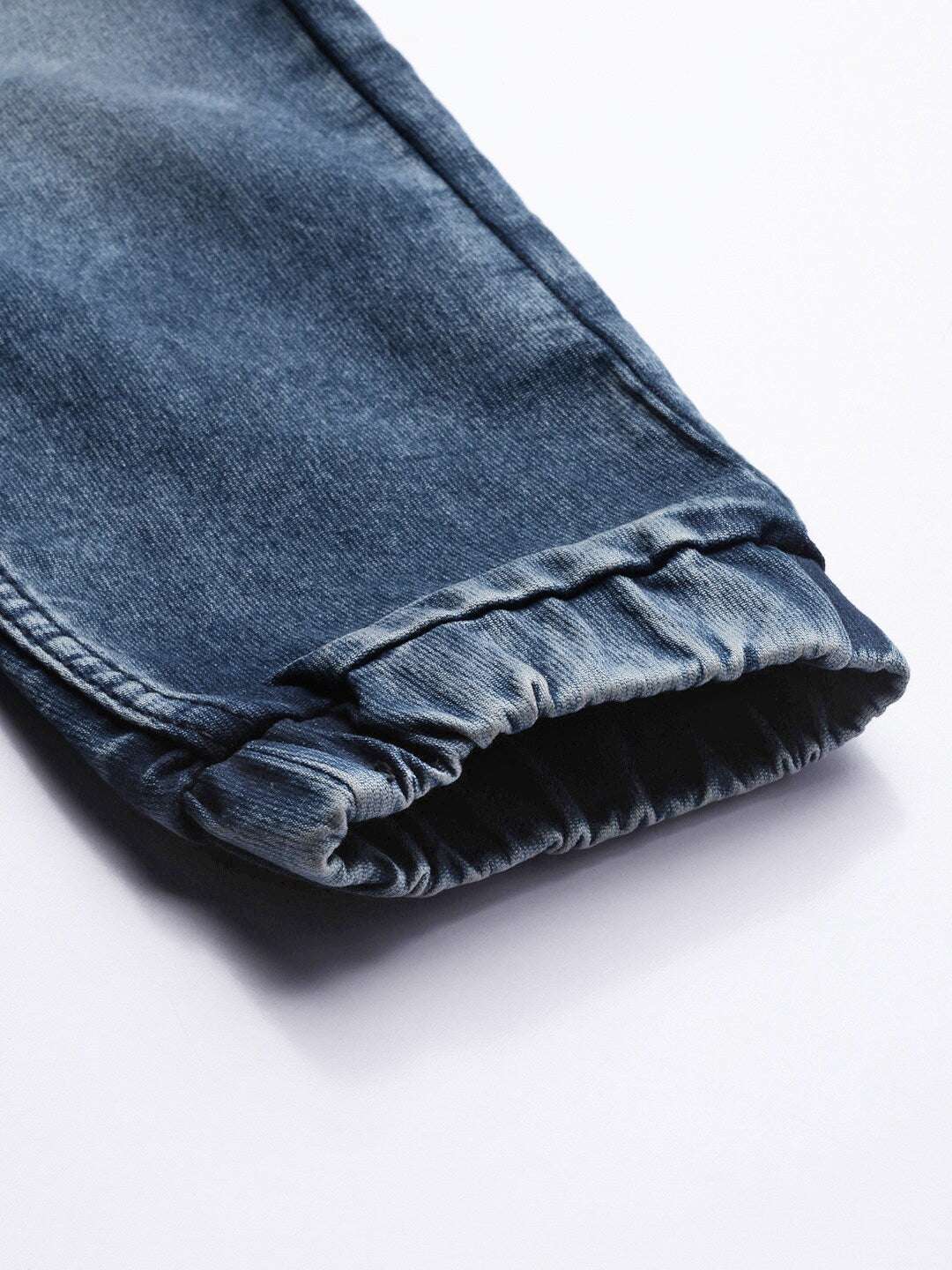 Men's Blue Slim Fit Solid Mid-Rise Stretchable Denim Joggers - Image 7