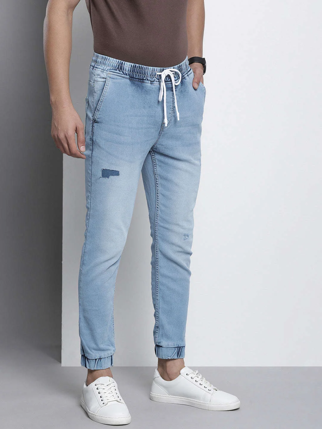 Men's Blue Slim Fit Solid Street Wear Jeans - Image 3