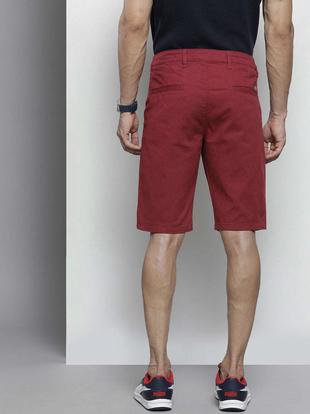 Men's Red Slim Fit Solid Casual Shorts - Image 4