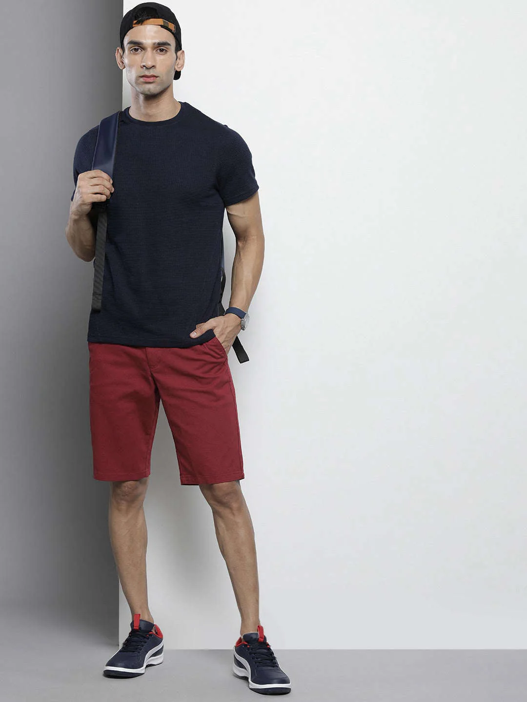 Men's Red Slim Fit Solid Casual Shorts - Image 6