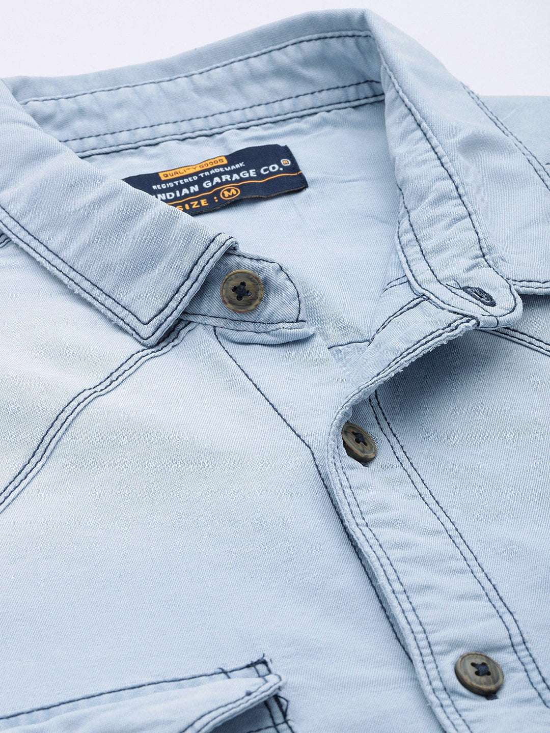 Men's Blue Slim Fit Solid Casual Shirt - Image 3
