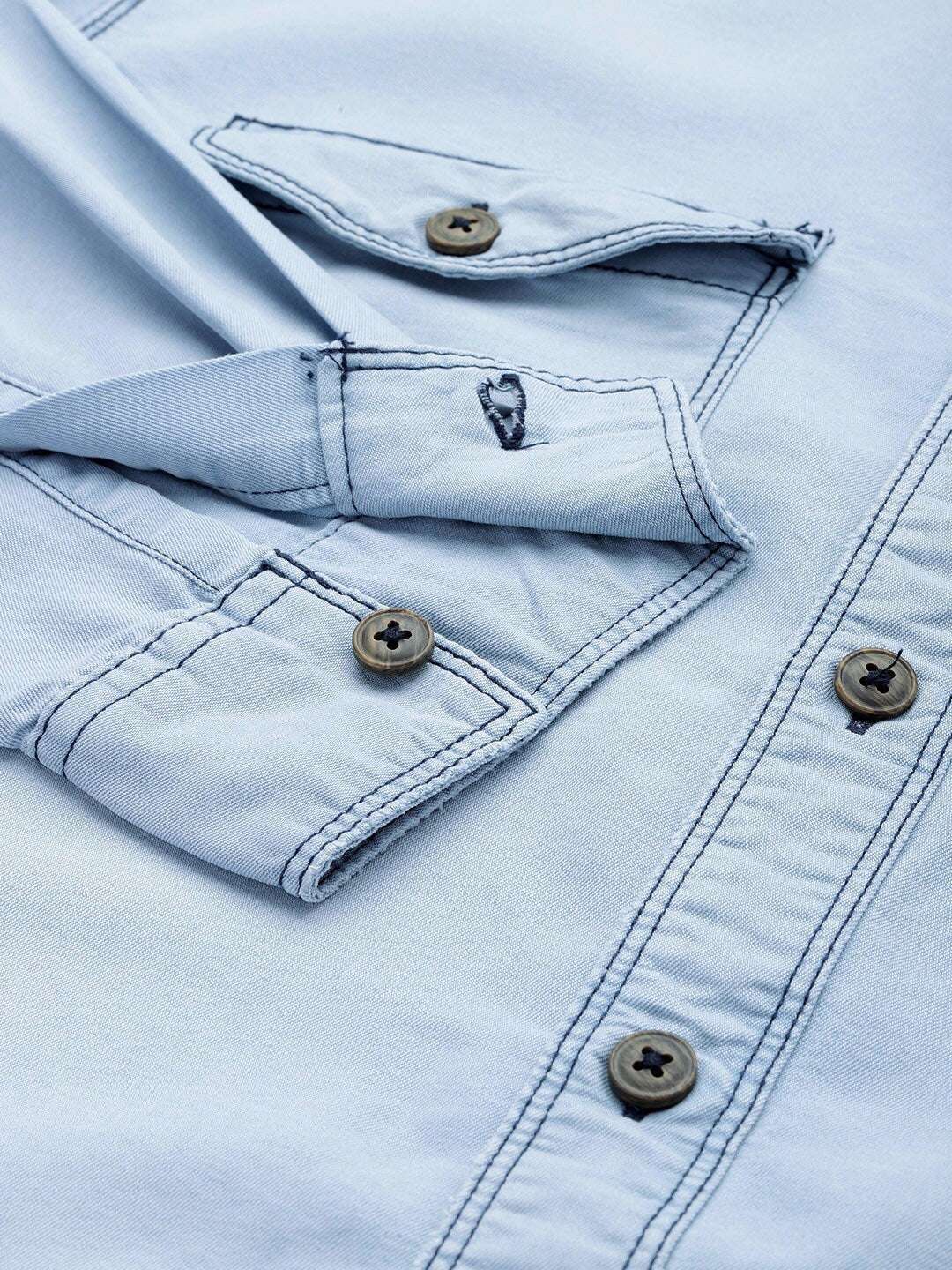 Men's Blue Slim Fit Solid Casual Shirt - Image 4