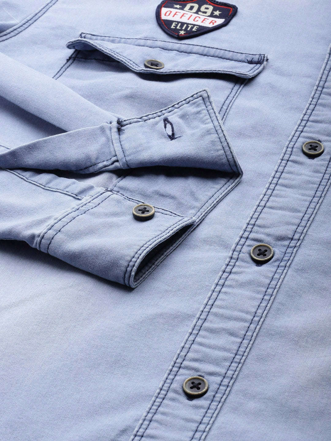 Men's Blue Slim Fit Solid Casual Shirt - Image 4