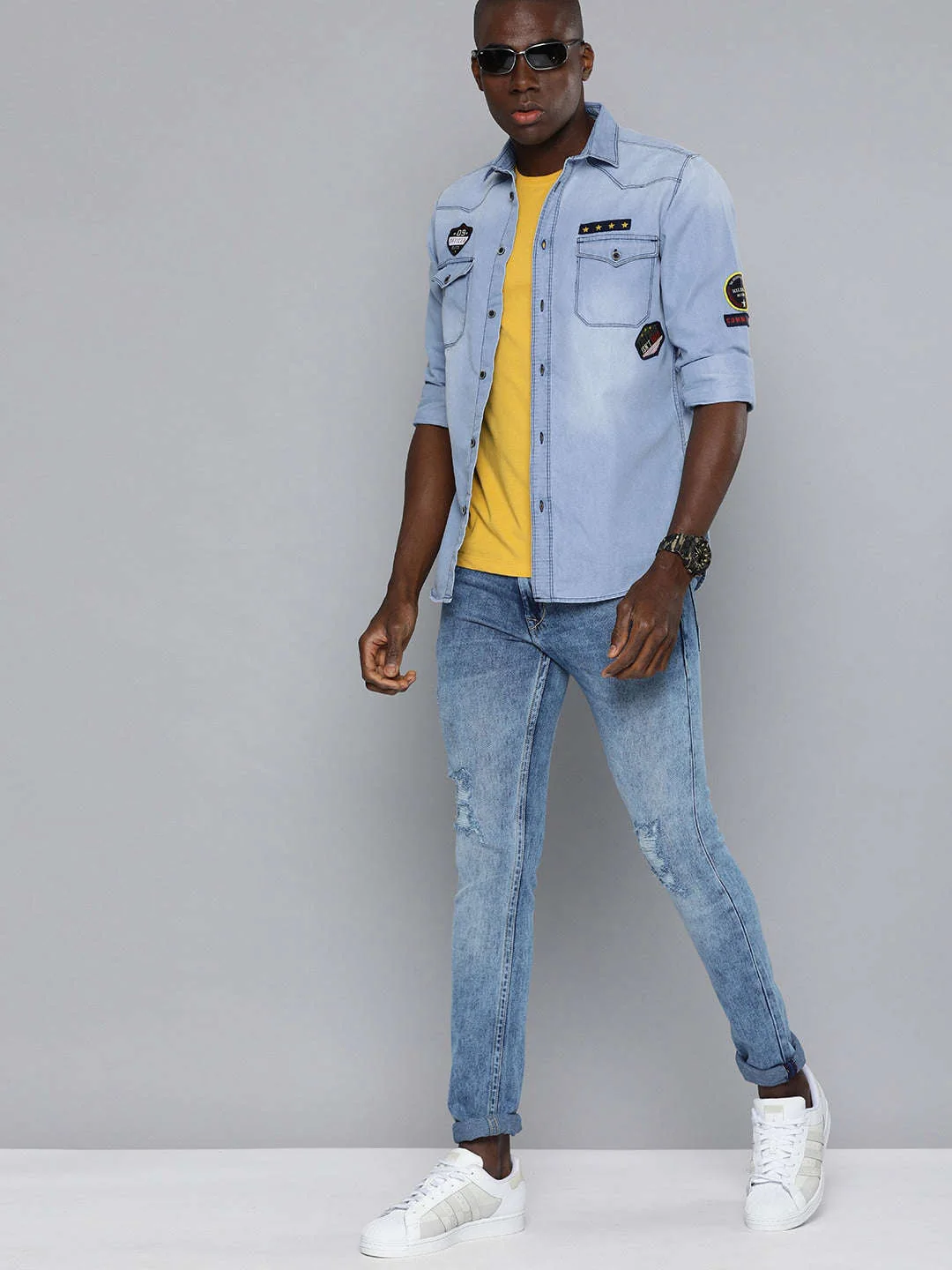 Men's Blue Slim Fit Solid Casual Shirt - Image 7