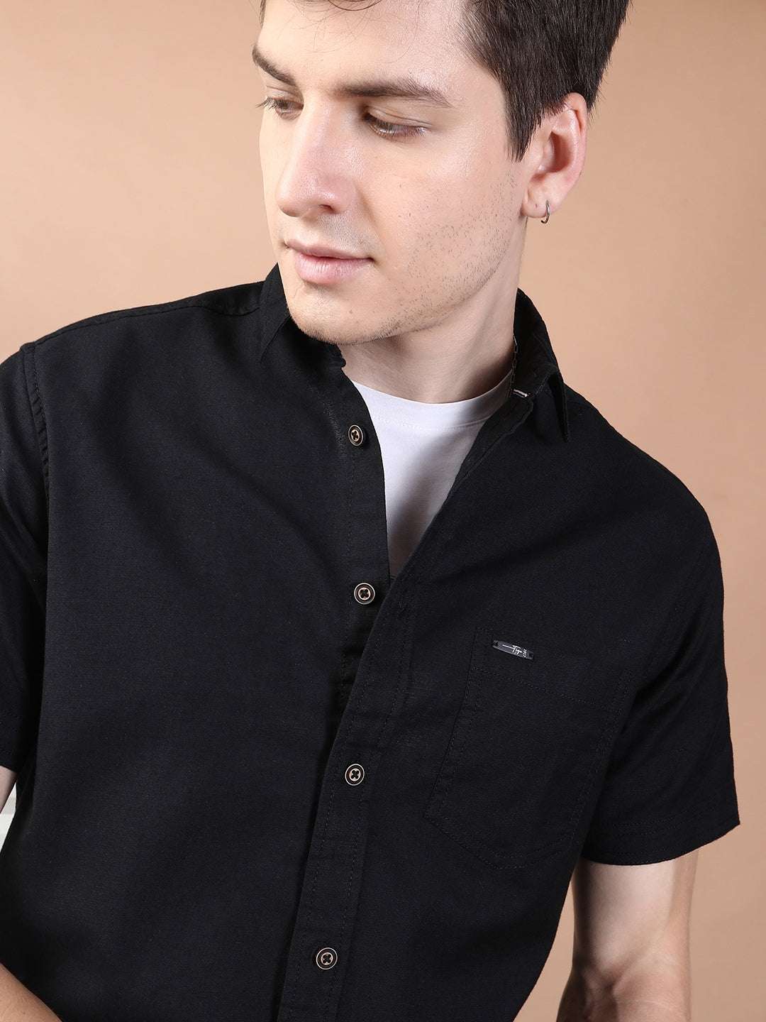 Men's Black Slim Fit Solid Casual Shirt - Image 7