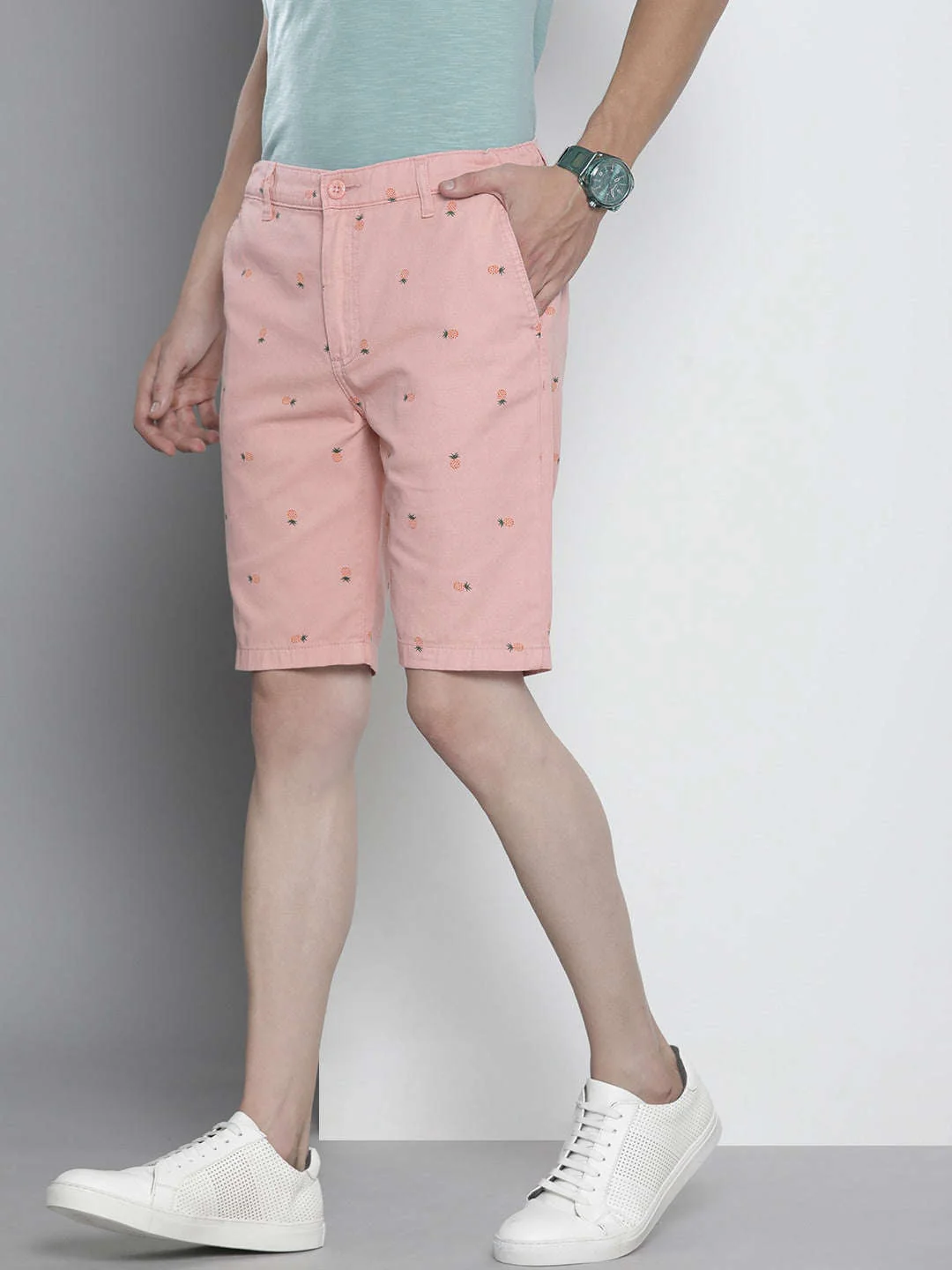 Men's Pink Slim Fit Printed Casual Shorts - Image 3