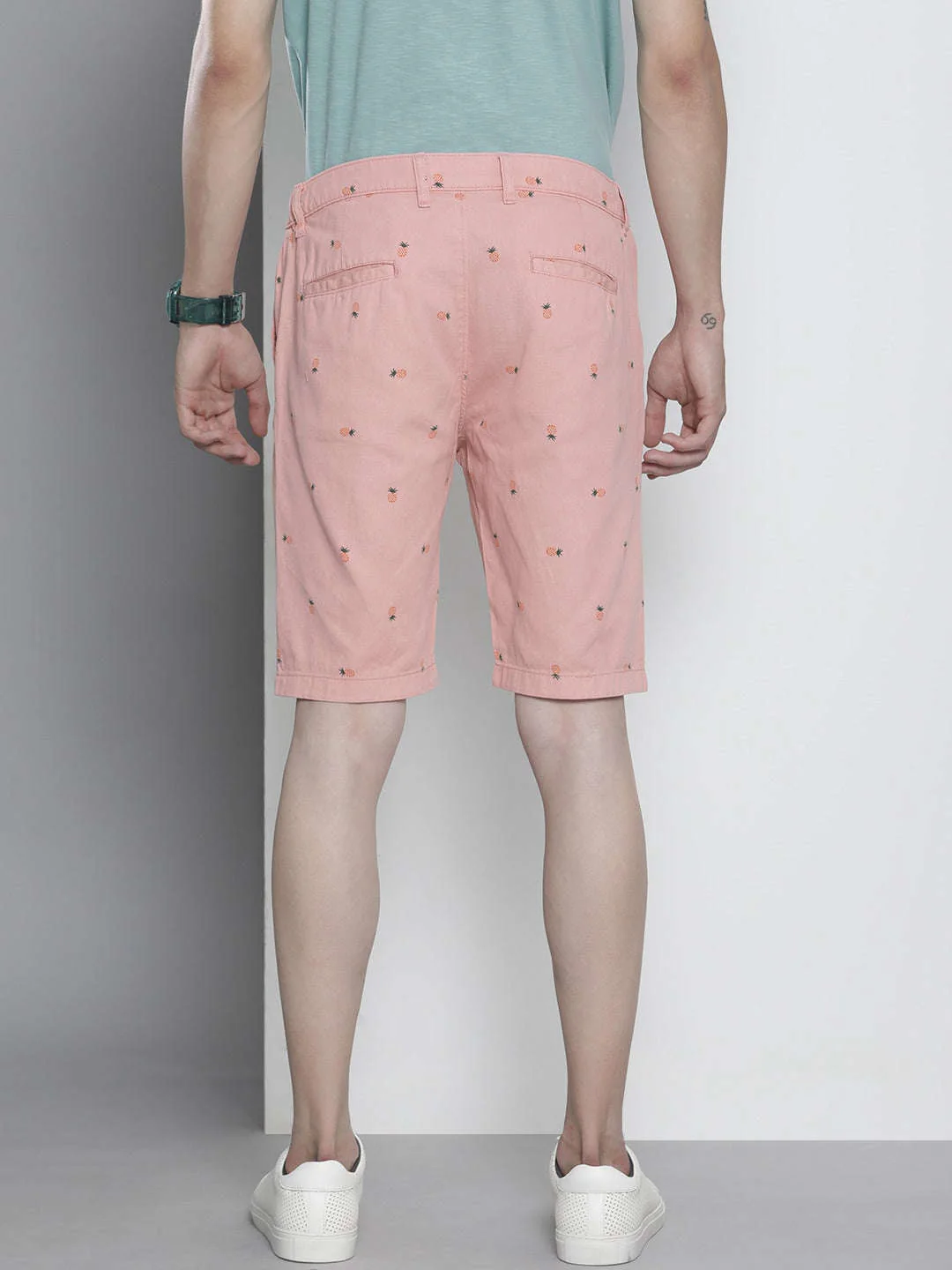 Men's Pink Slim Fit Printed Casual Shorts - Image 4