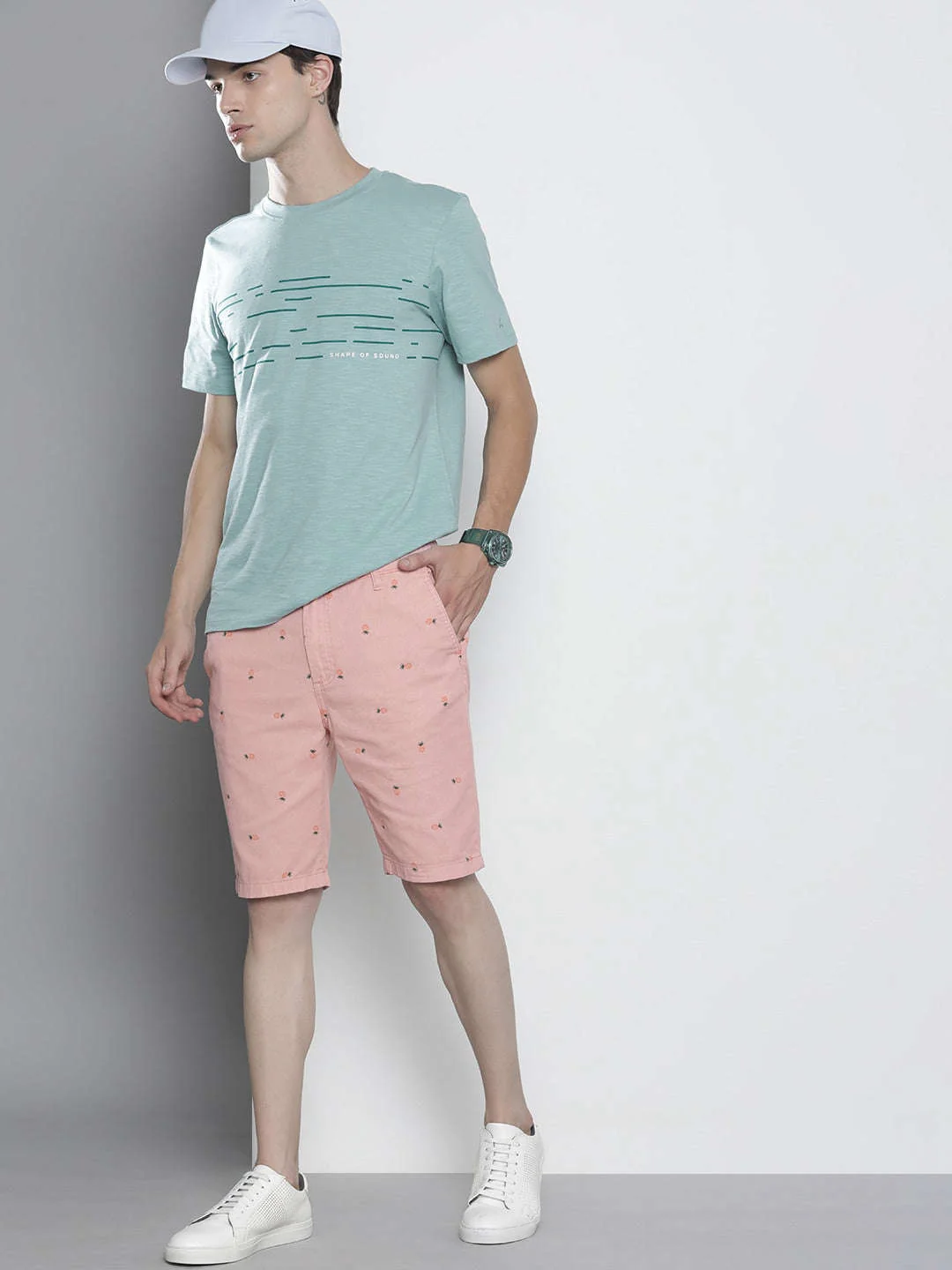 Men's Pink Slim Fit Printed Casual Shorts - Image 6