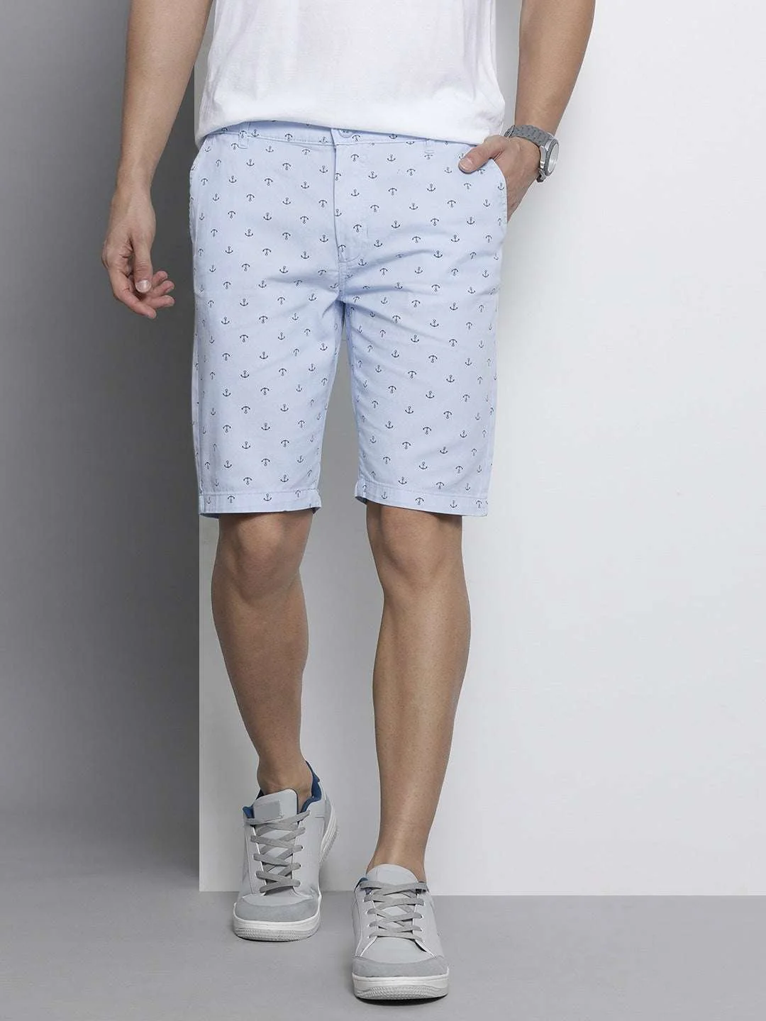 Men's Blue Slim Fit Printed Casual Shorts - Image 2