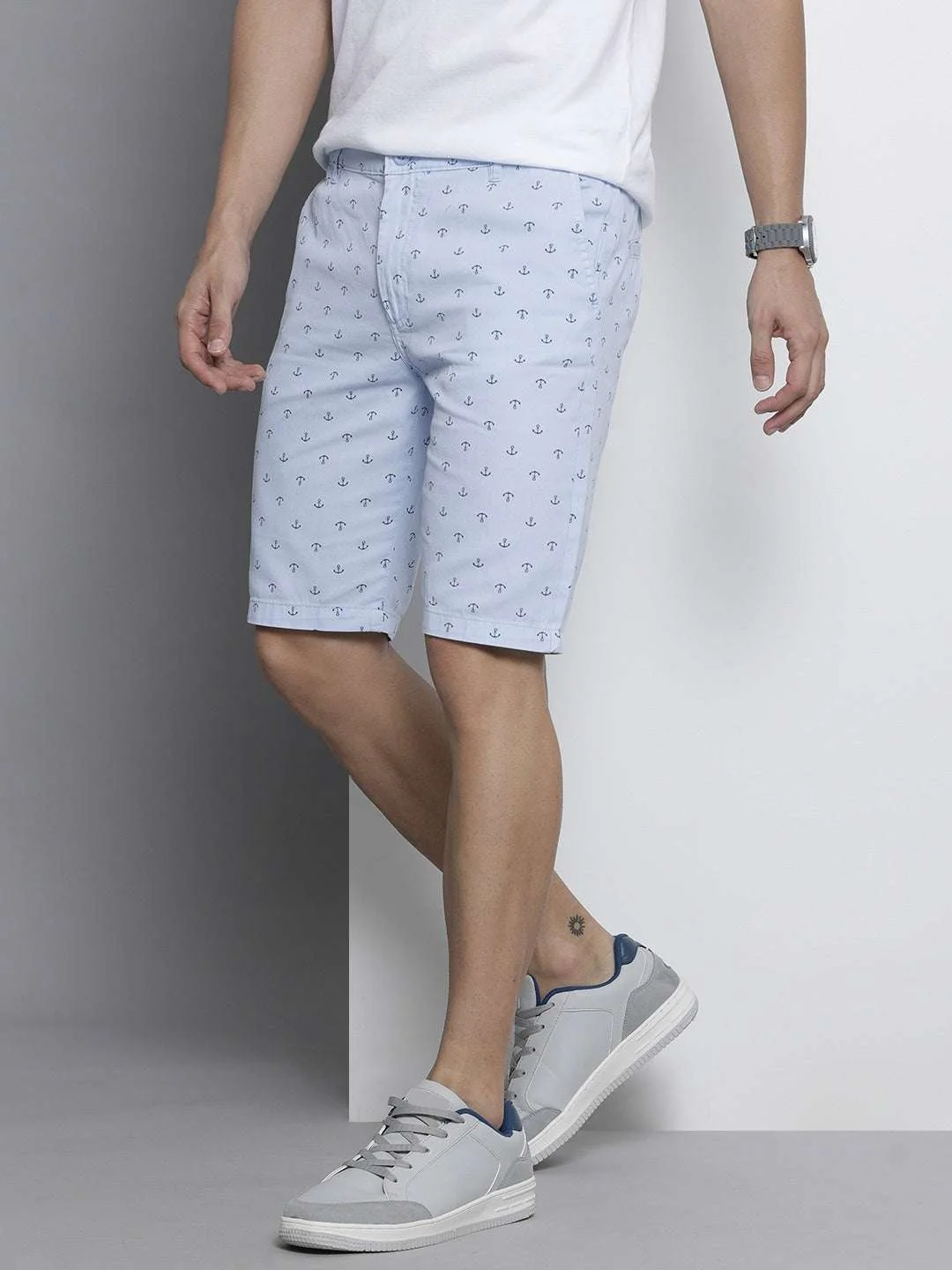 Men's Blue Slim Fit Printed Casual Shorts - Image 3