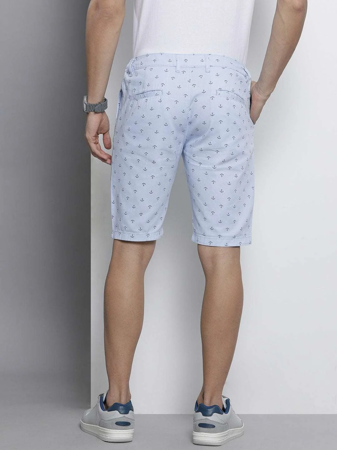 Men's Blue Slim Fit Printed Casual Shorts - Image 4