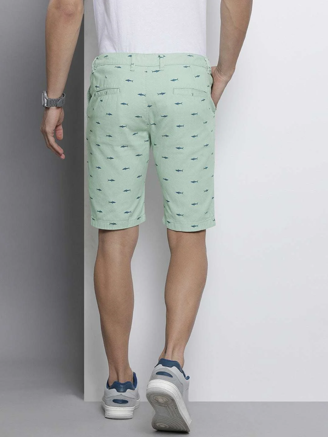 Men's Green Slim Fit Printed Casual Shorts - Image 4
