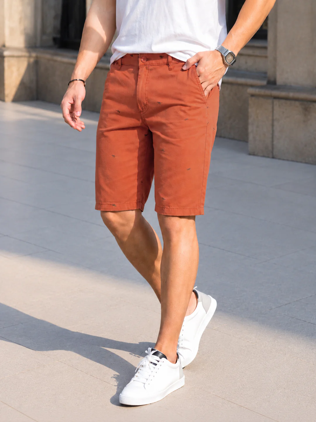 Men's Rust Slim Fit Printed Casual Shorts
