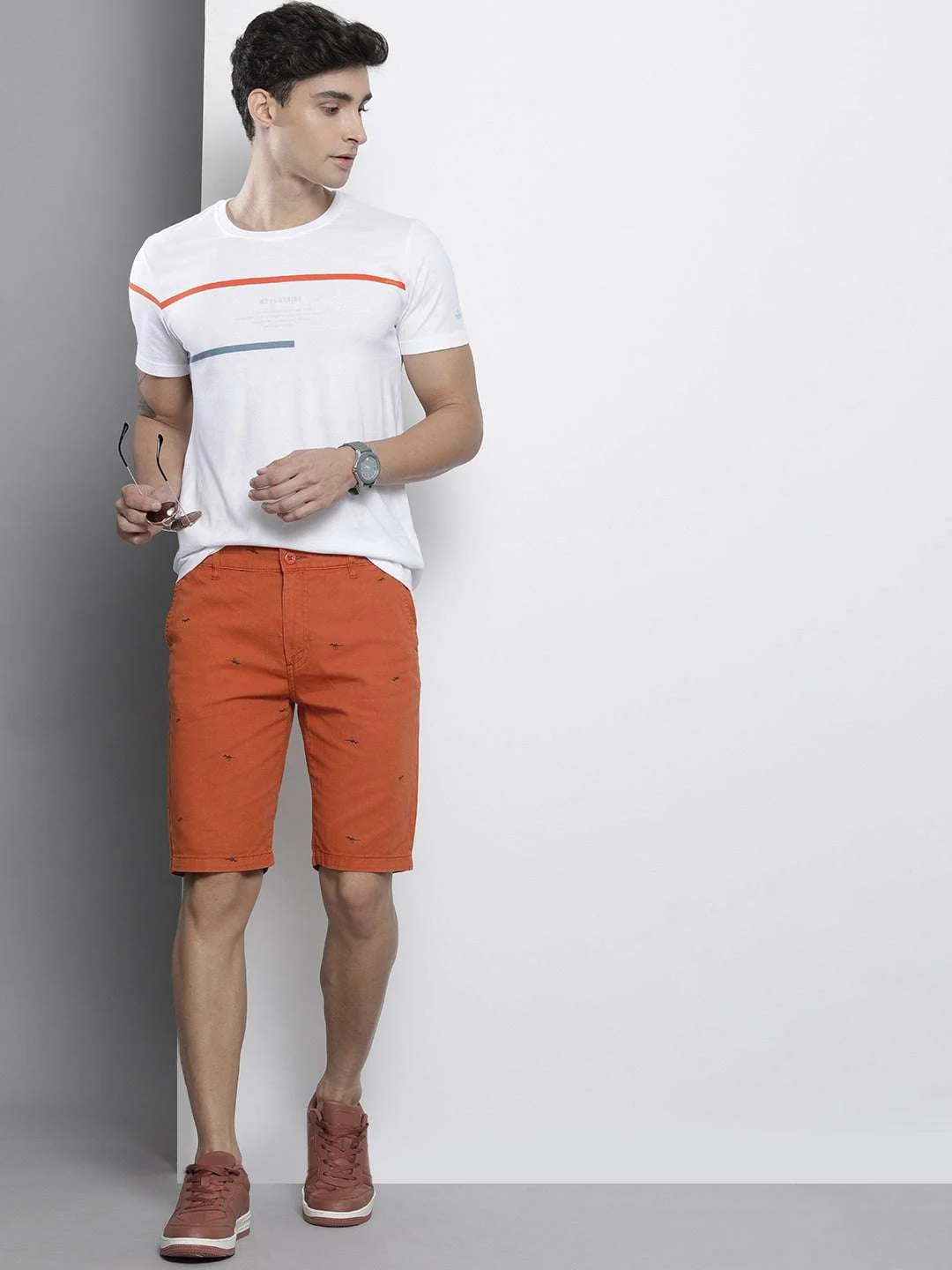 Men's Rust Slim Fit Printed Casual Shorts - Image 6