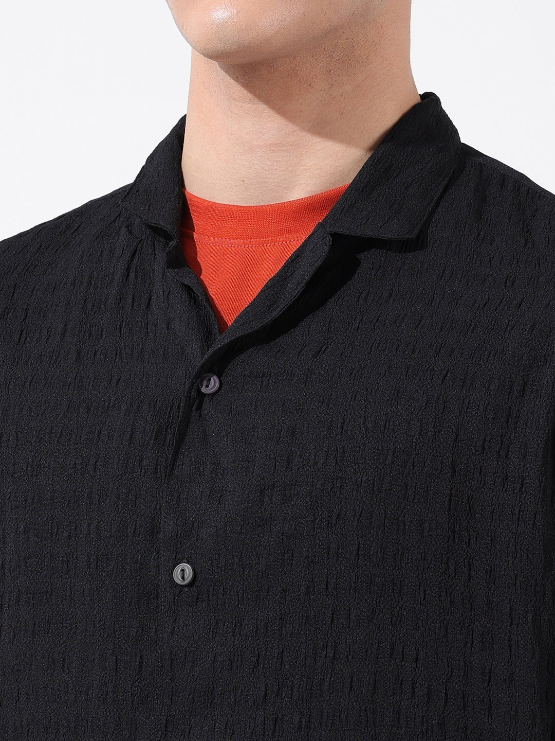 Men's Black Relaxed Fit Solid Resort Wear Shirt - Image 7