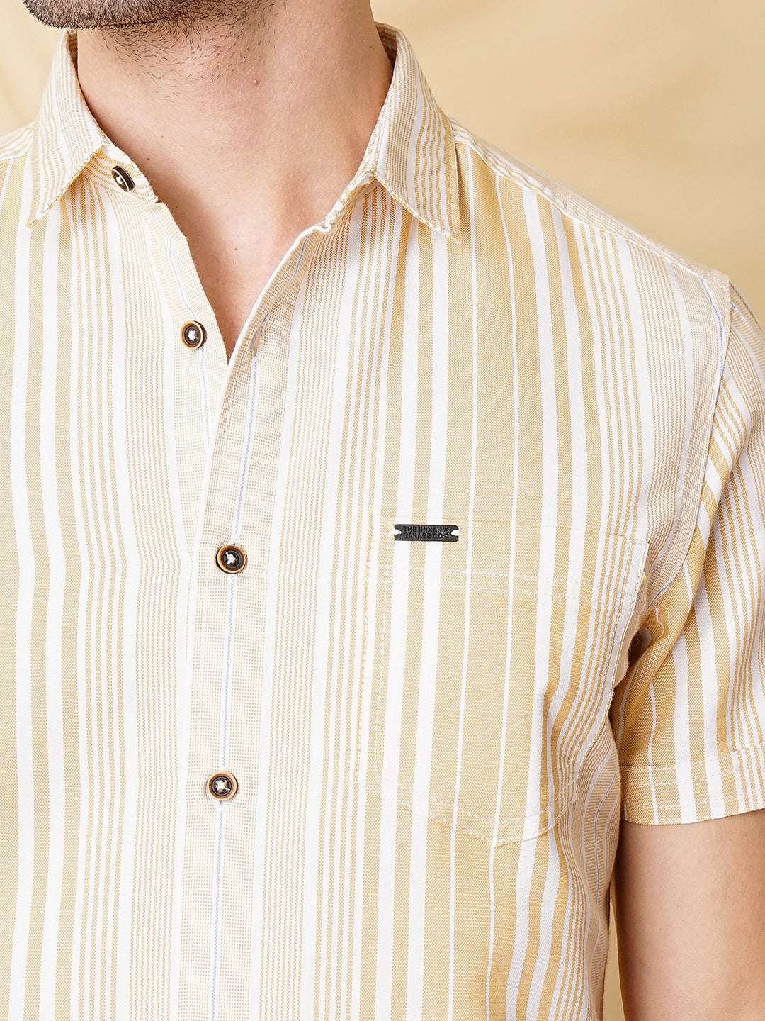 Men's Beige Slim Fit Striped Casual Shirt - Image 6